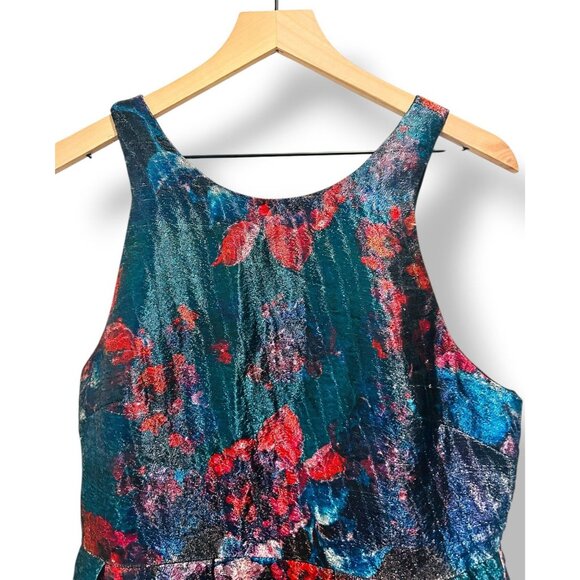 Hutch Anthropologie Floral Metallic Jacquard Mini Dress Size 10 Abstract Print - Picture 5 of 16